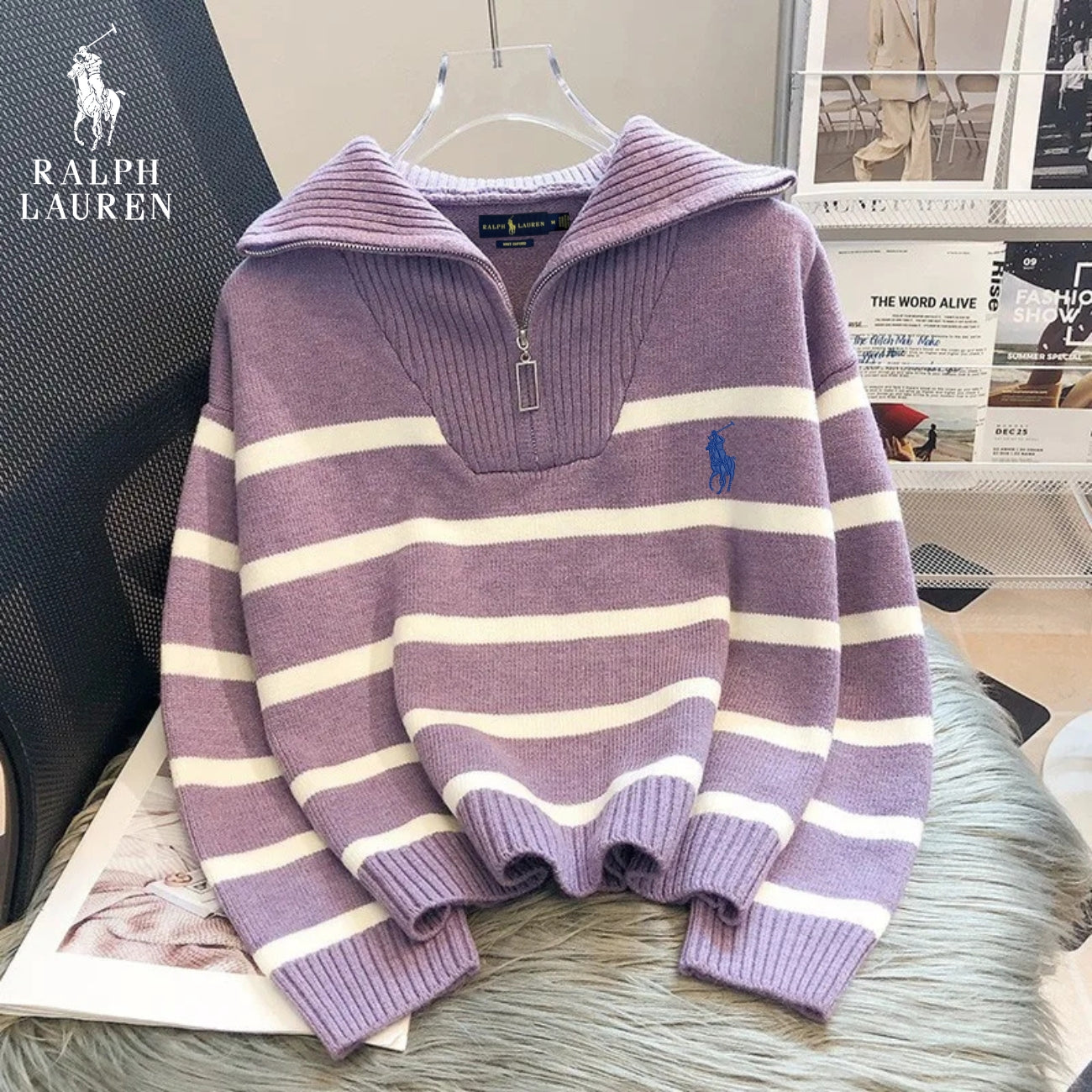 RL™ Striped Quarter-Zip Sweater