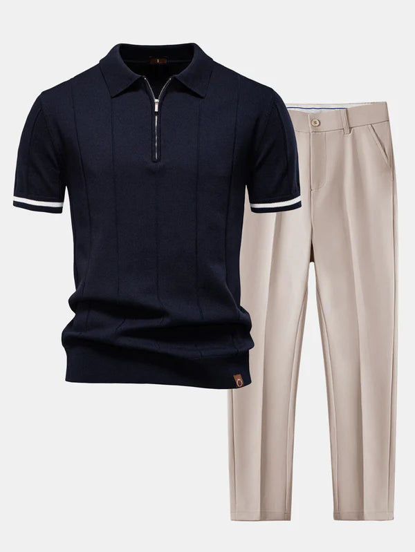 Knit Polo Shirt & Slim Fit Tapered Trousers