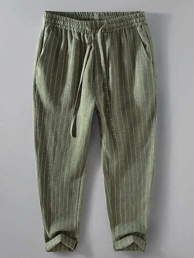 Striped Linen-Cotton Cropped Pants