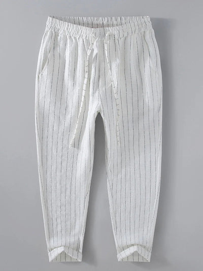 Striped Linen-Cotton Cropped Pants