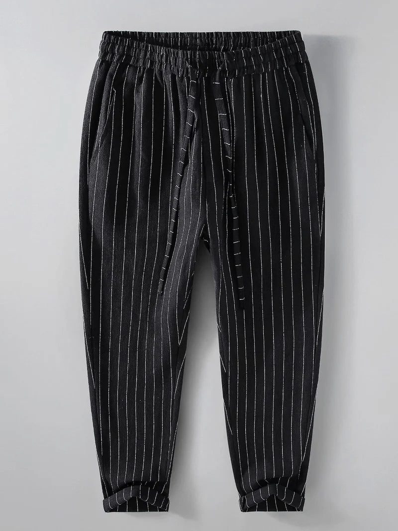 Striped Linen-Cotton Cropped Pants
