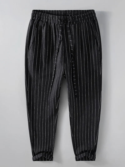 Striped Linen-Cotton Cropped Pants