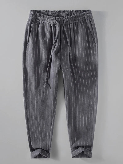 Striped Linen-Cotton Cropped Pants
